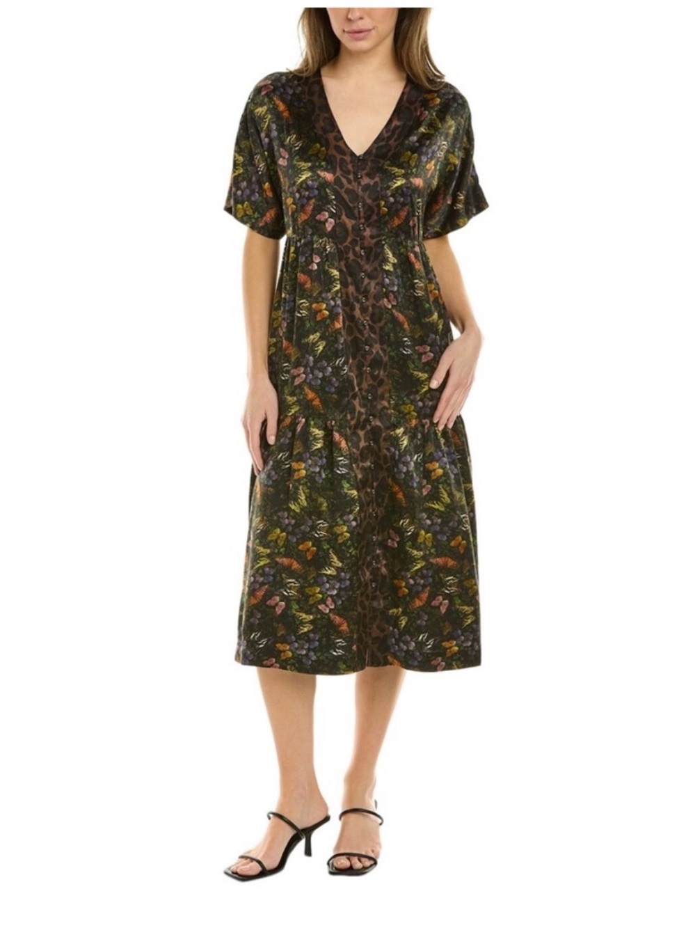 Johnny Was MIDNIGHT MARIPOSA BUTTON FRONT DRESS silk   XL